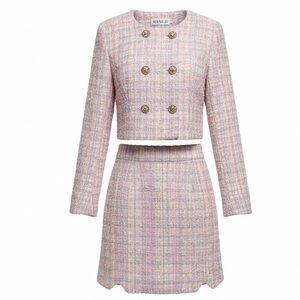 Pink Tweed Skirt Jacket Set Pink